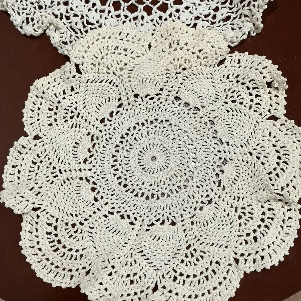 VTG‎ Handmade Crochet Round White Doilies Various Patterns Lot Of 2 Cottagecore